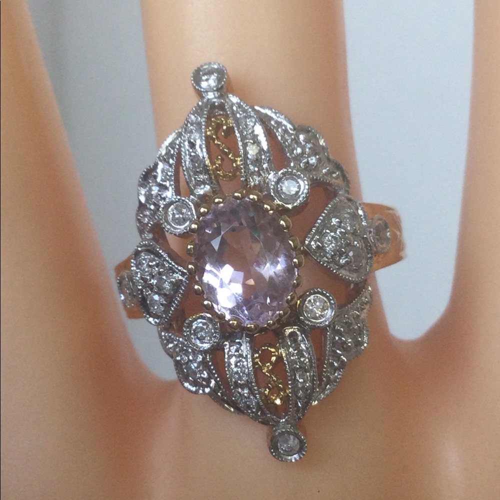 14k ROSE GOLD KUNZITE, DIAMOND RING - Picture 6 of 6